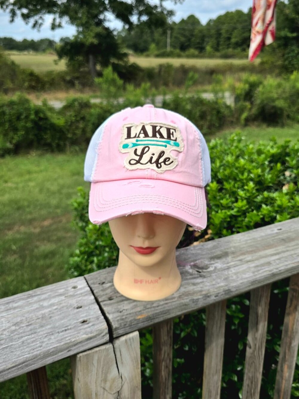 Ladies Pink & White Lake Life Trucker Hat new no tags